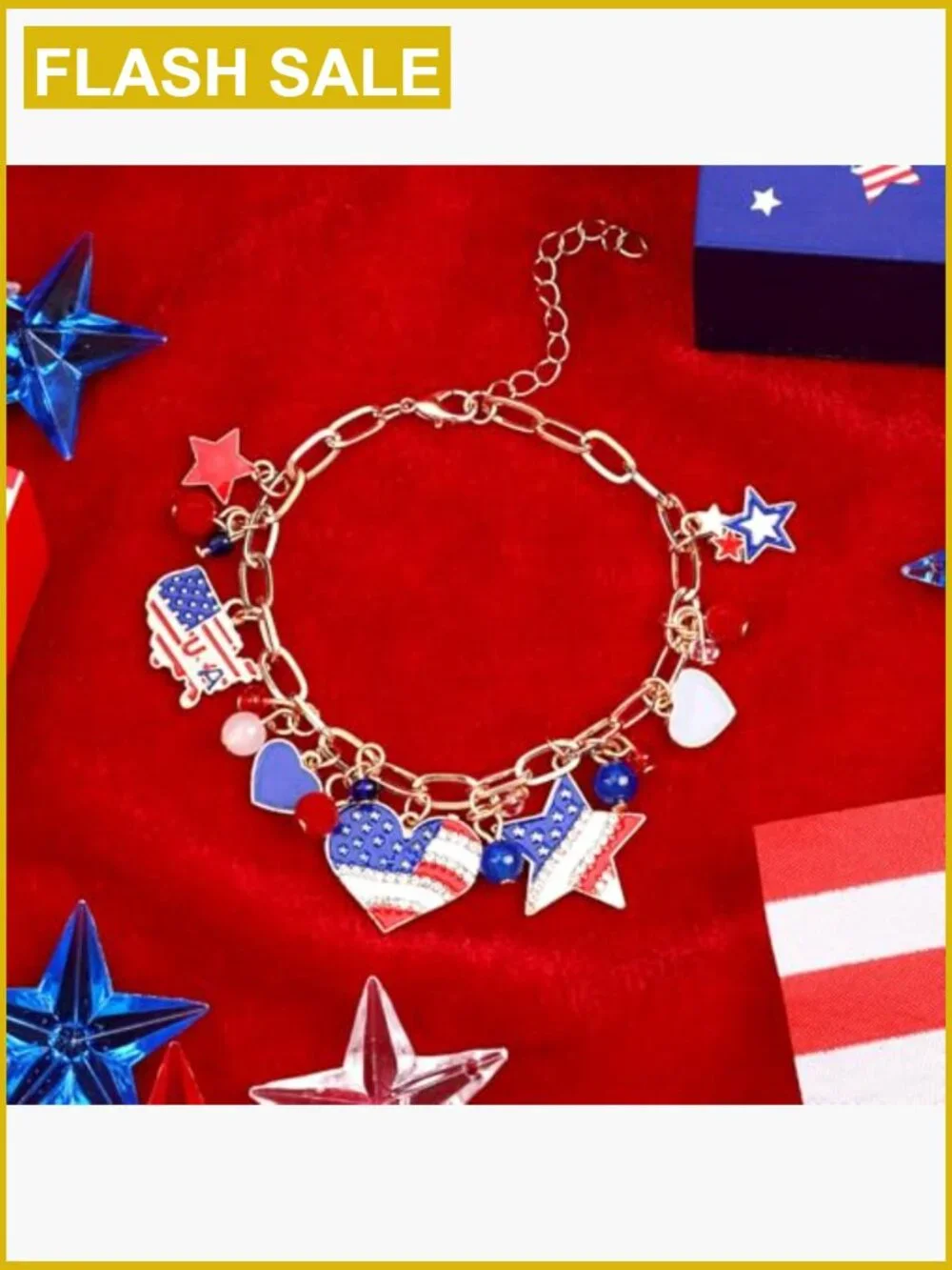 Patriotic USA Link Bracelet Adjustable Chain Lobster Claw Alloy